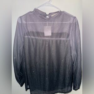 ivy ridge purple ombré long sleeve glitter shimmer blouse nwt